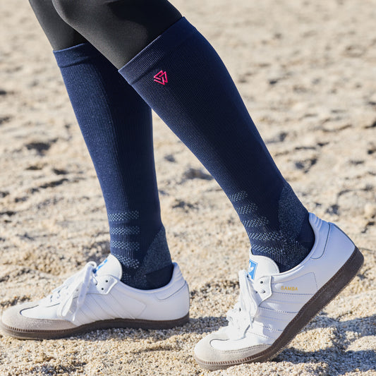 WEATHERBEETA COMPRESSION KNEE LENGTH RIDING SOCK -  NAVY/BRIGHT PINK ADULTS