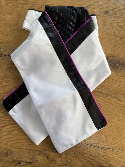 Nash Hamilton Satin Stock Pre Tied  White/Rainbow