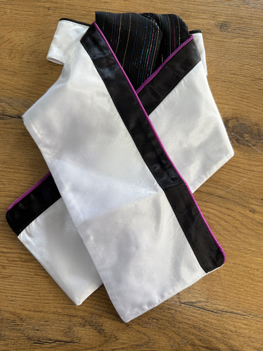 Nash Hamilton Satin Stock Pre Tied  White/Rainbow