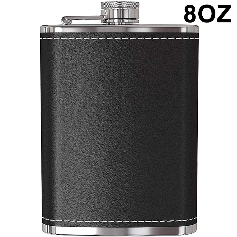Leather Covered S/S Hip Flask
